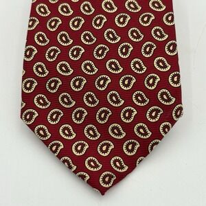 Lauren Ralph Lauren Silk Tie Red Gold Paisley‎ Print Hand Finished Made in Italy